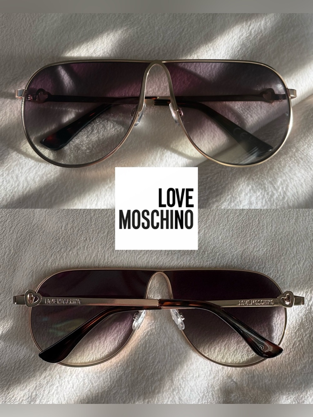 Authentic Love Moschino Aviator Sunglasses with gold detailing